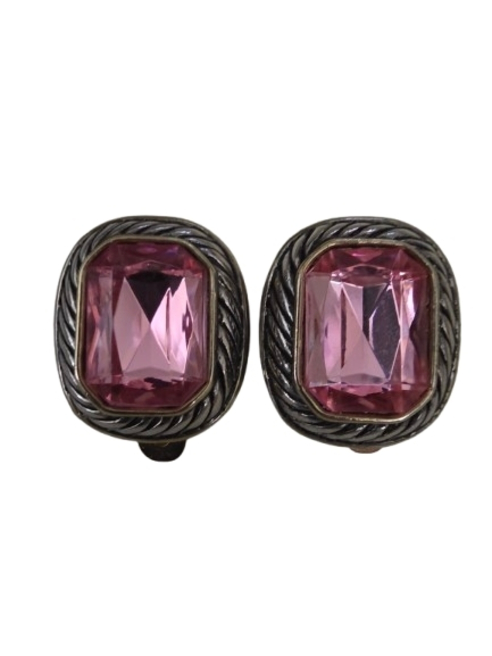 📣 Classic Y2K Pink 💖 Clip Earrings Two Tone Gold / Silver / Black Rope FASHION